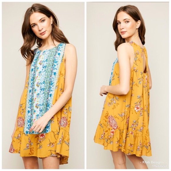 🥰Beautiful Mustard Multi Print Back Detail Dress! - Picture 6 of 8